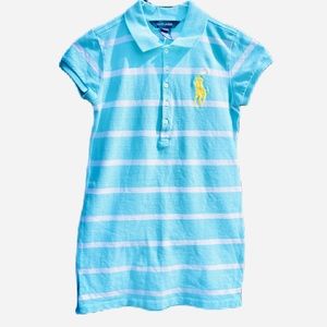 Girls Ralph Lauren (8-10) Big pony blue and white strip Cotton Mesh Dress.